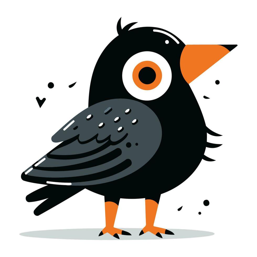 Cute black bird. Vector illustration isolated on a white background.