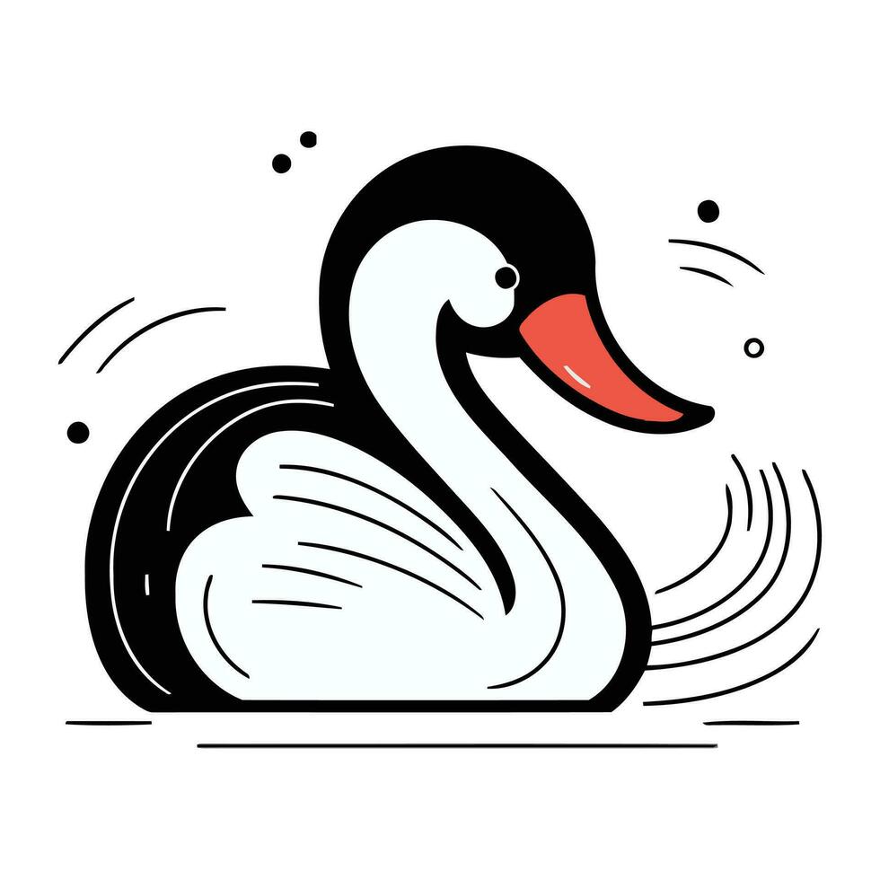 Swan icon. Black and white swan on white background. Vector illustration.