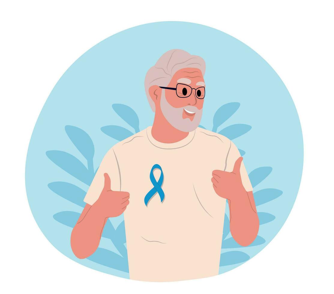 Prostate cancer awareness ribbon with. A man and a symbol of men health. Flat vector illustration