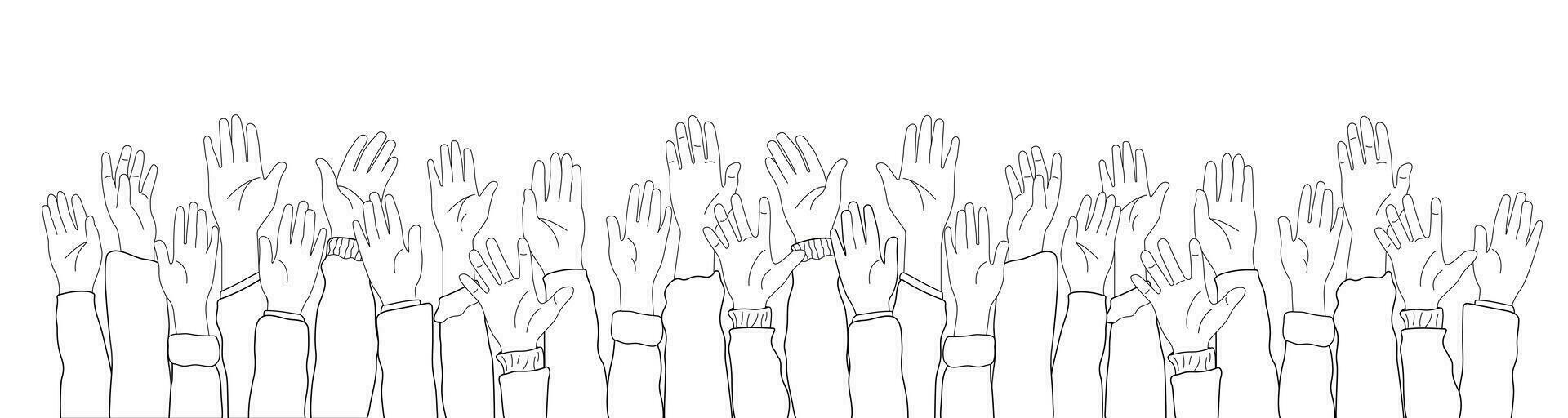 Set of hands raised up in shame doodle vector element.