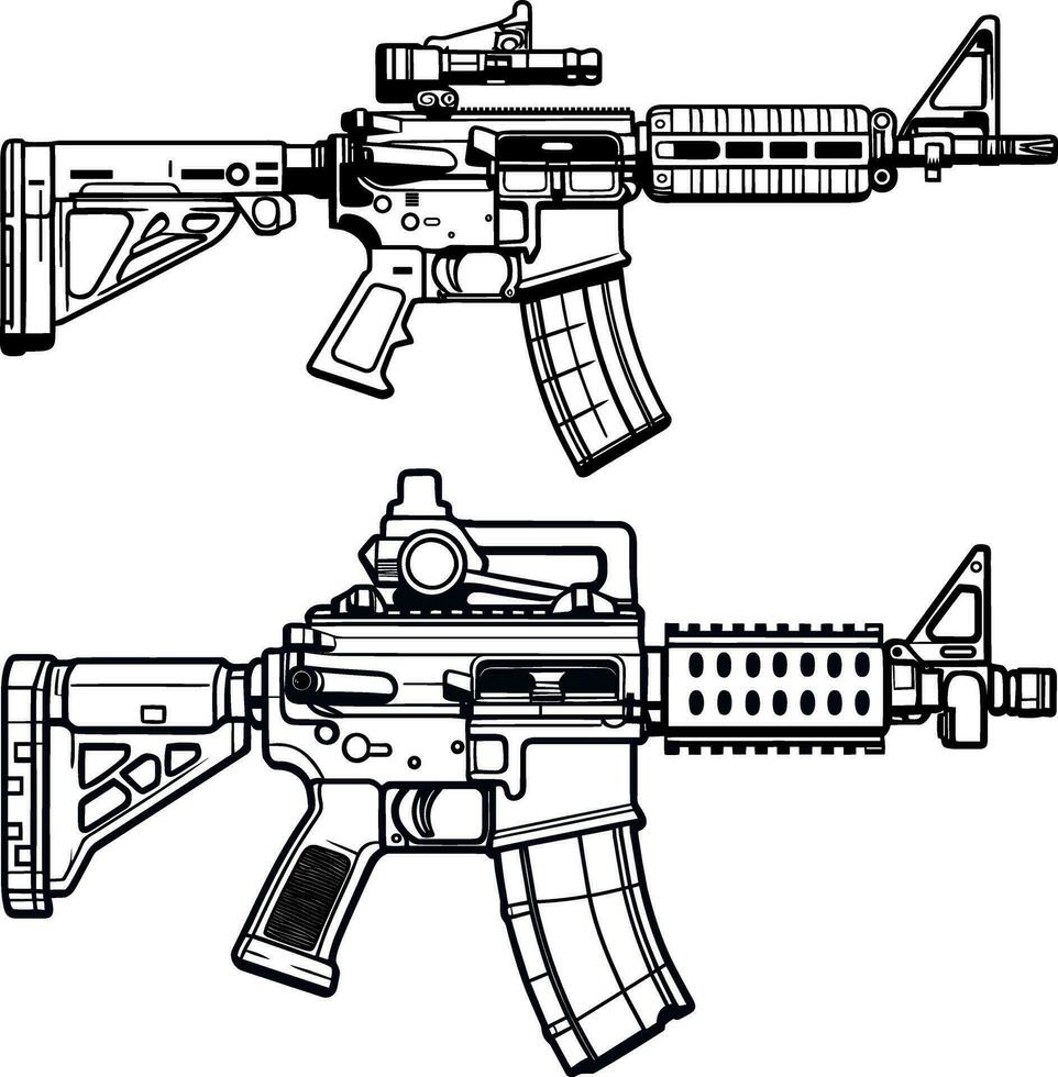 un negro y blanco dibujo de rifle vector