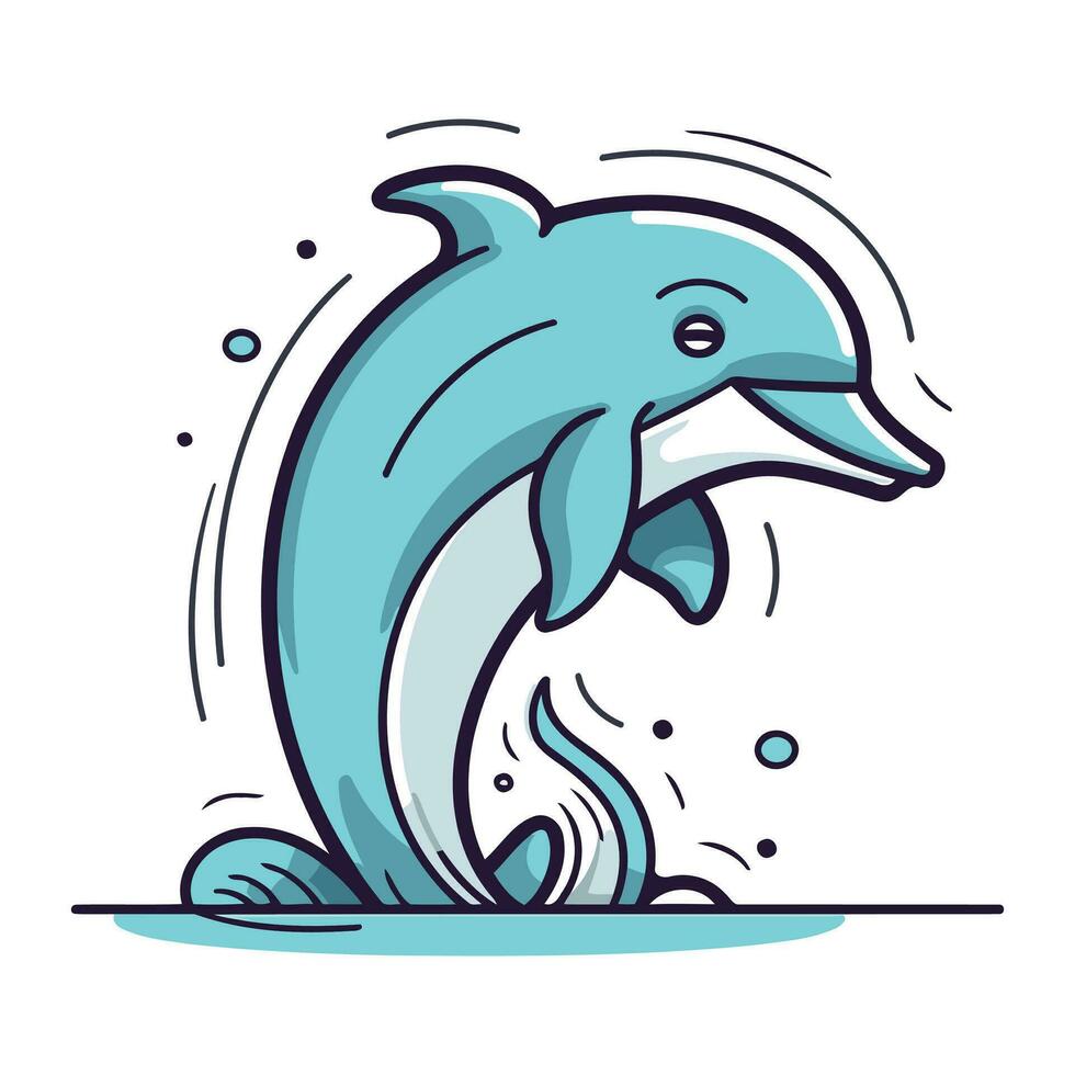 delfín saltando fuera de agua. vector ilustración en dibujos animados estilo.