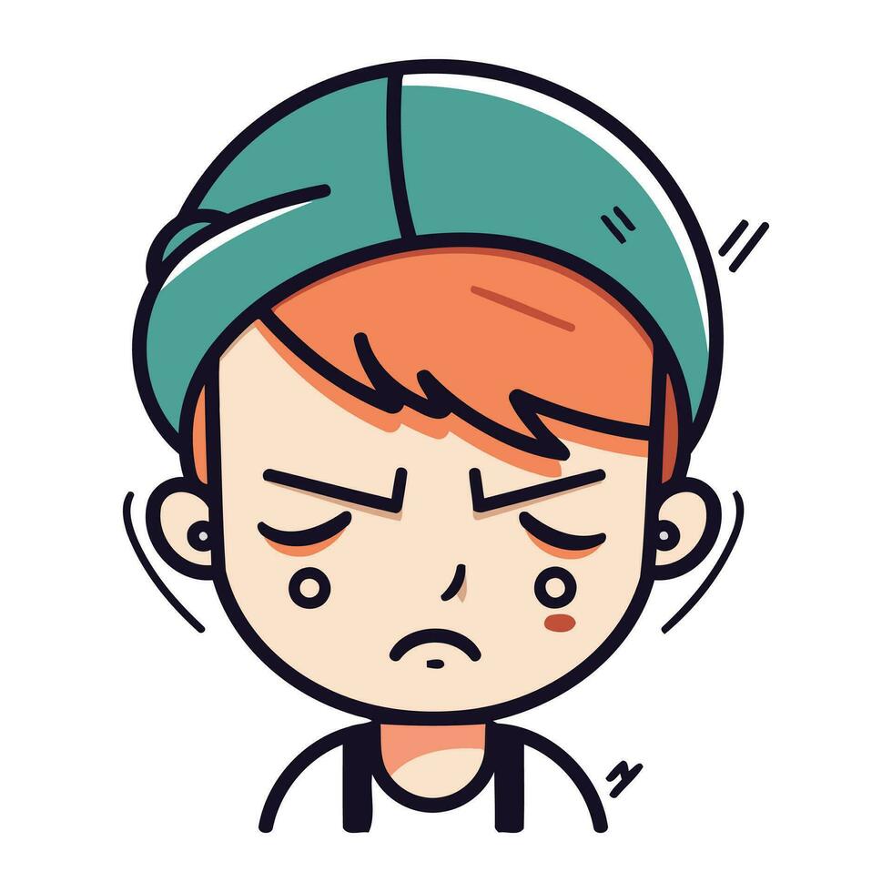 Illustration of a sad boy wearing a bandage on his head vector