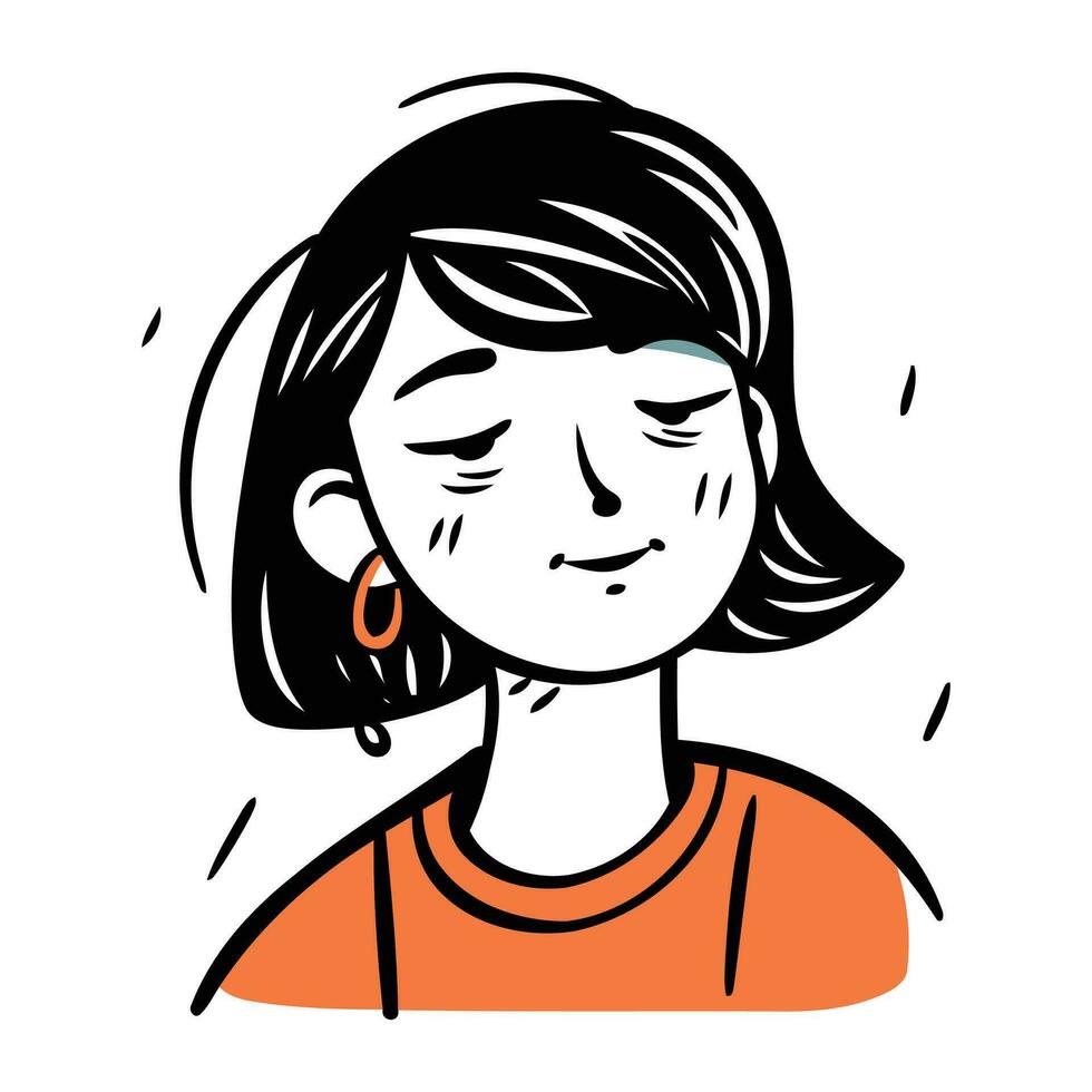 Vector illustration of a young girl with closed eyes and closed eyes.