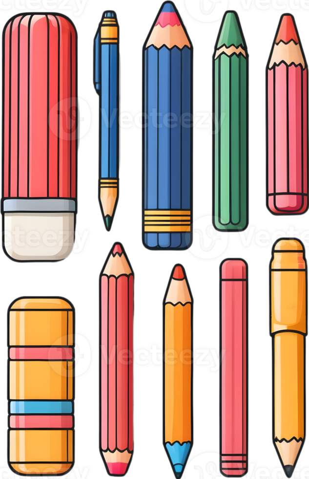 a collection of colored pencils and pens on a transparent background ai generative png
