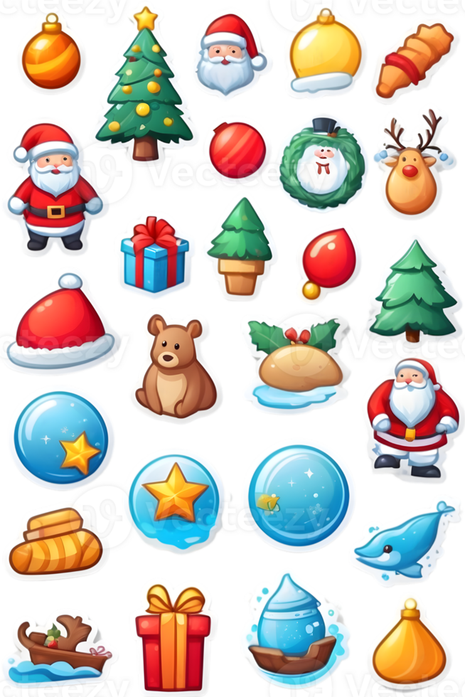 santa claus and christmas icons set  ai generative png