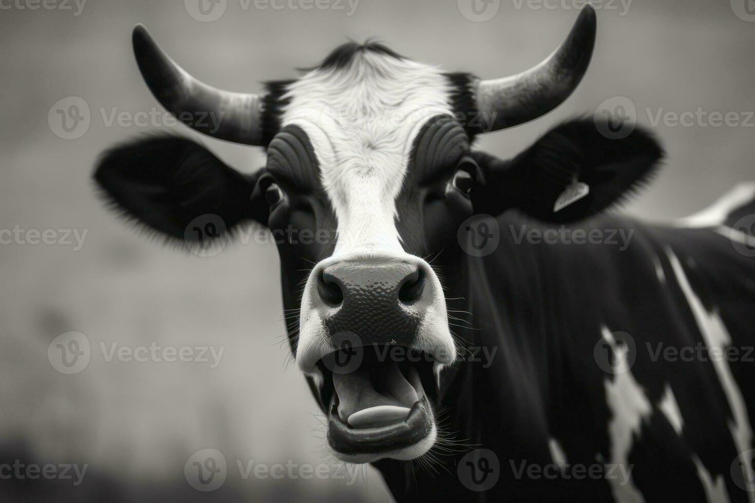 Monochrome Portrait of a Curious Cow AI Generated photo