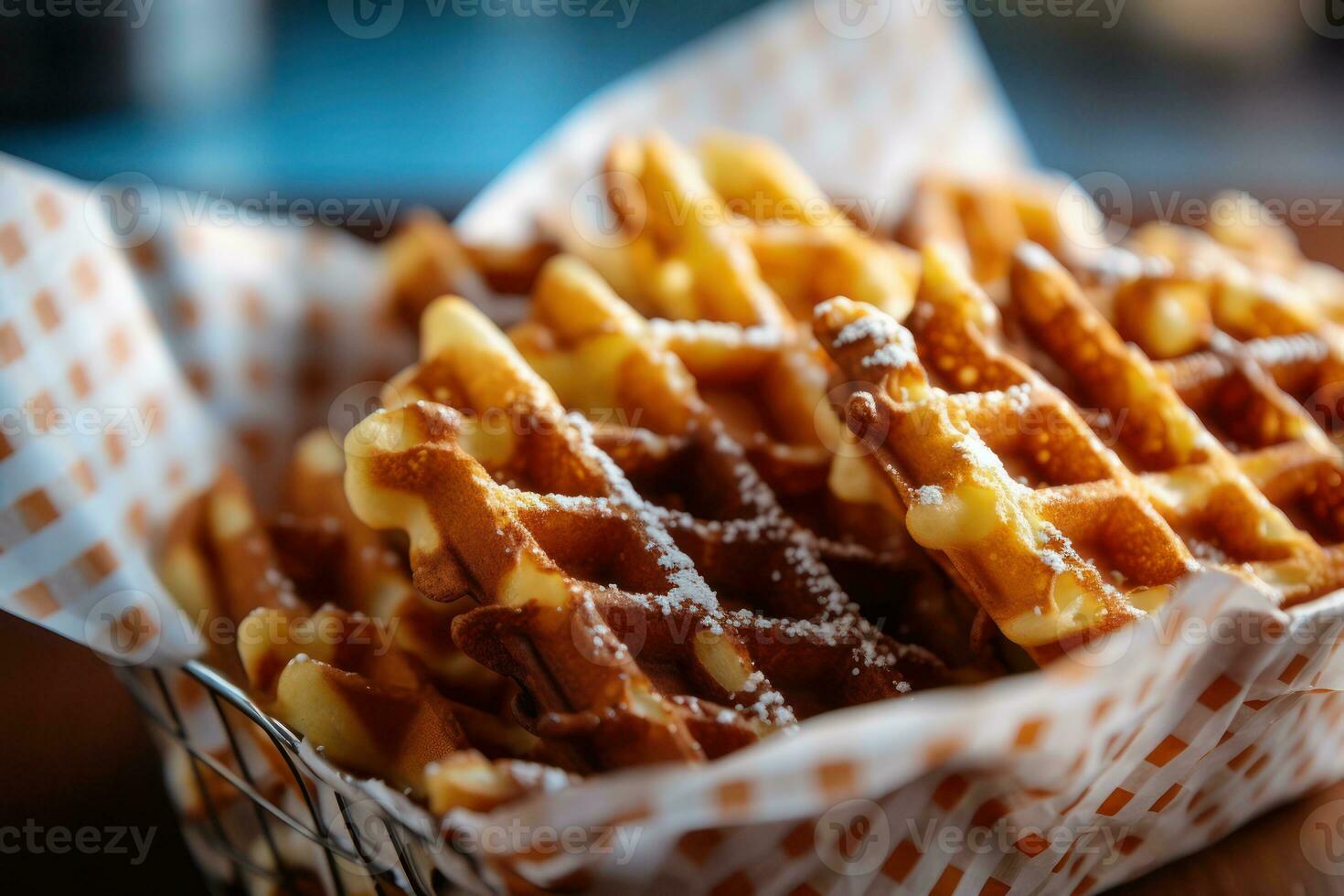Waffles in a basket on a table AI Generated photo