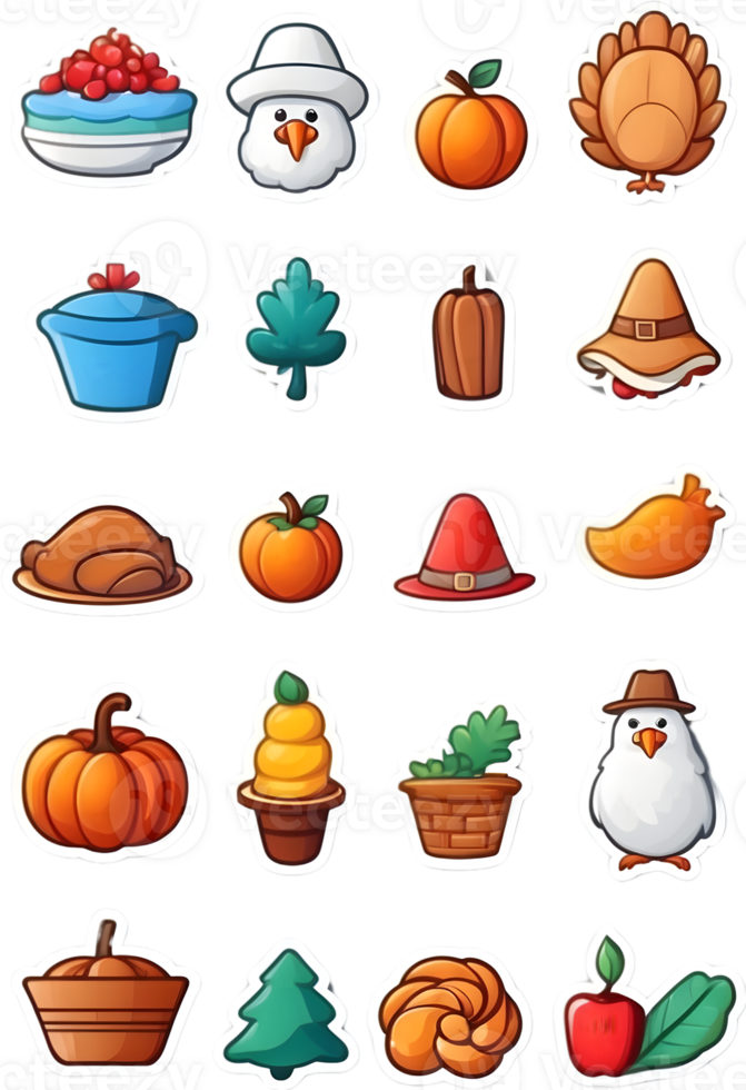 thanksgiving food icons set ai generative png