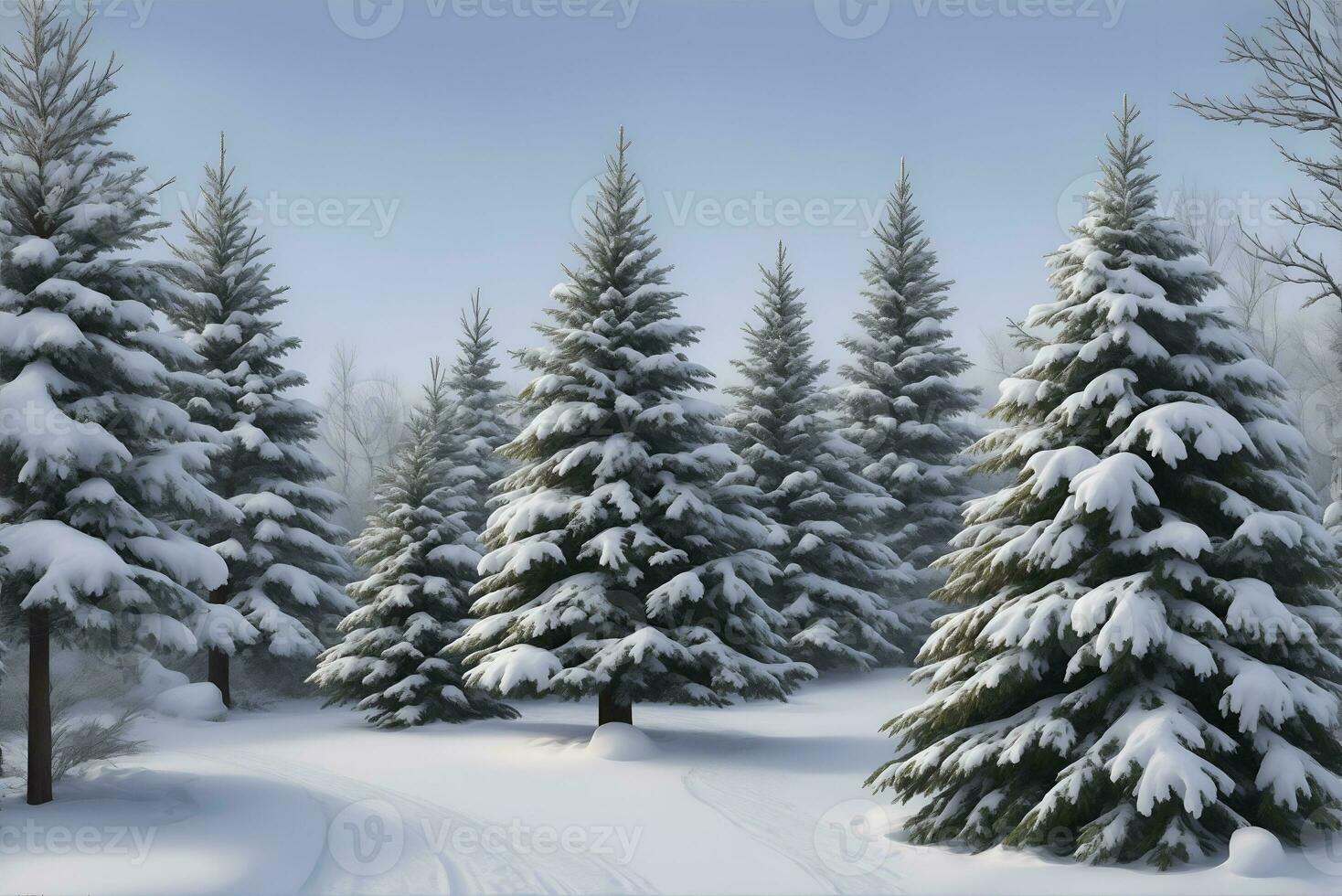 invierno temporada paisaje con Navidad árbol y nieve fondo, ai generado foto