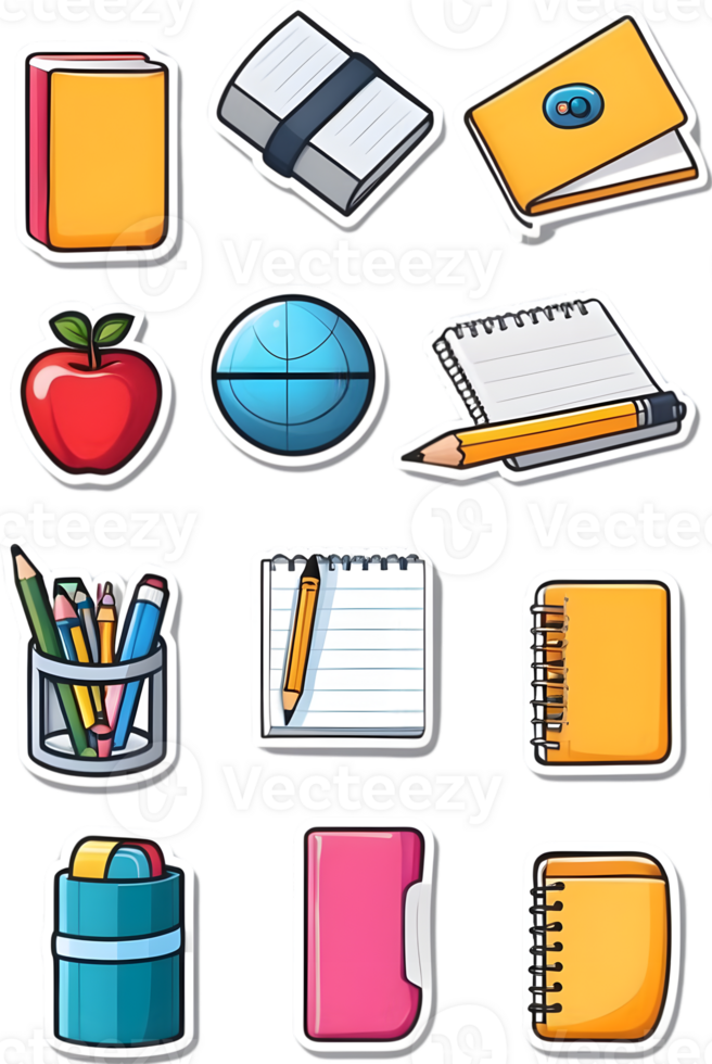school supplies icon set, school supplies, school supplies icon set, school supplies icon set, school ai generative notepad pencil png
