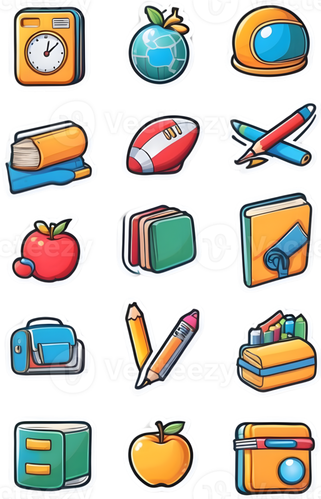 school supplies icon set, school supplies, school supplies icon set, school supplies icon set, school ai generative notepad pencil png