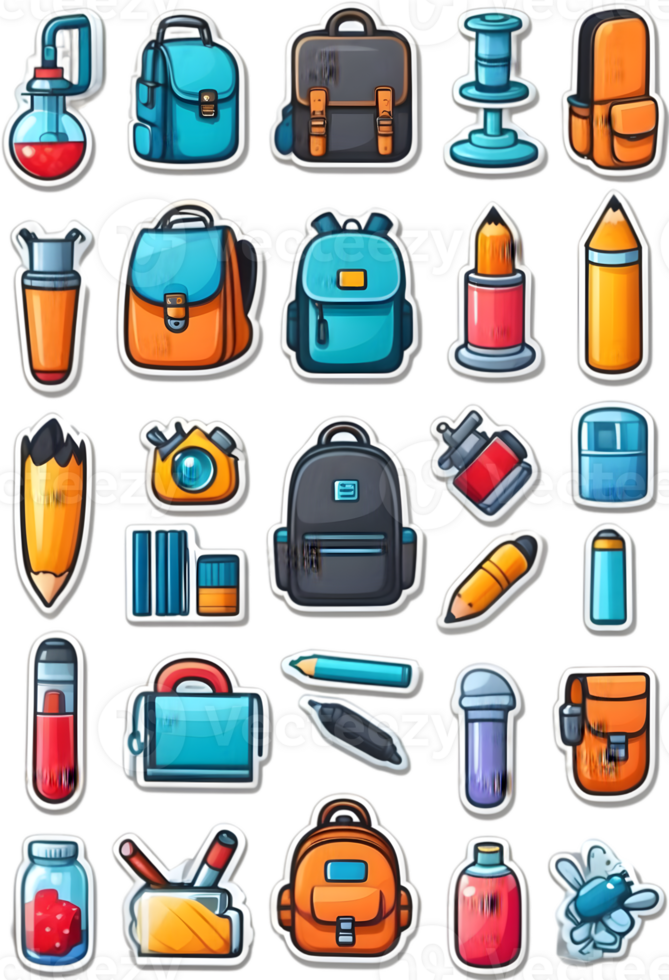 school bus and school supplies set of vector clip art ai generative png