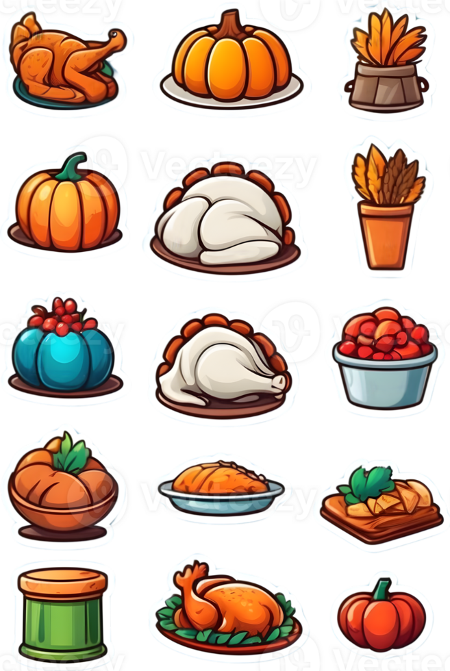 thanksgiving food icons set ai generative png