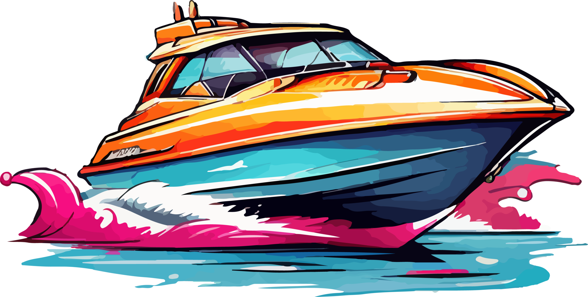 Speedboat Cartoon Sticker AI Generative png