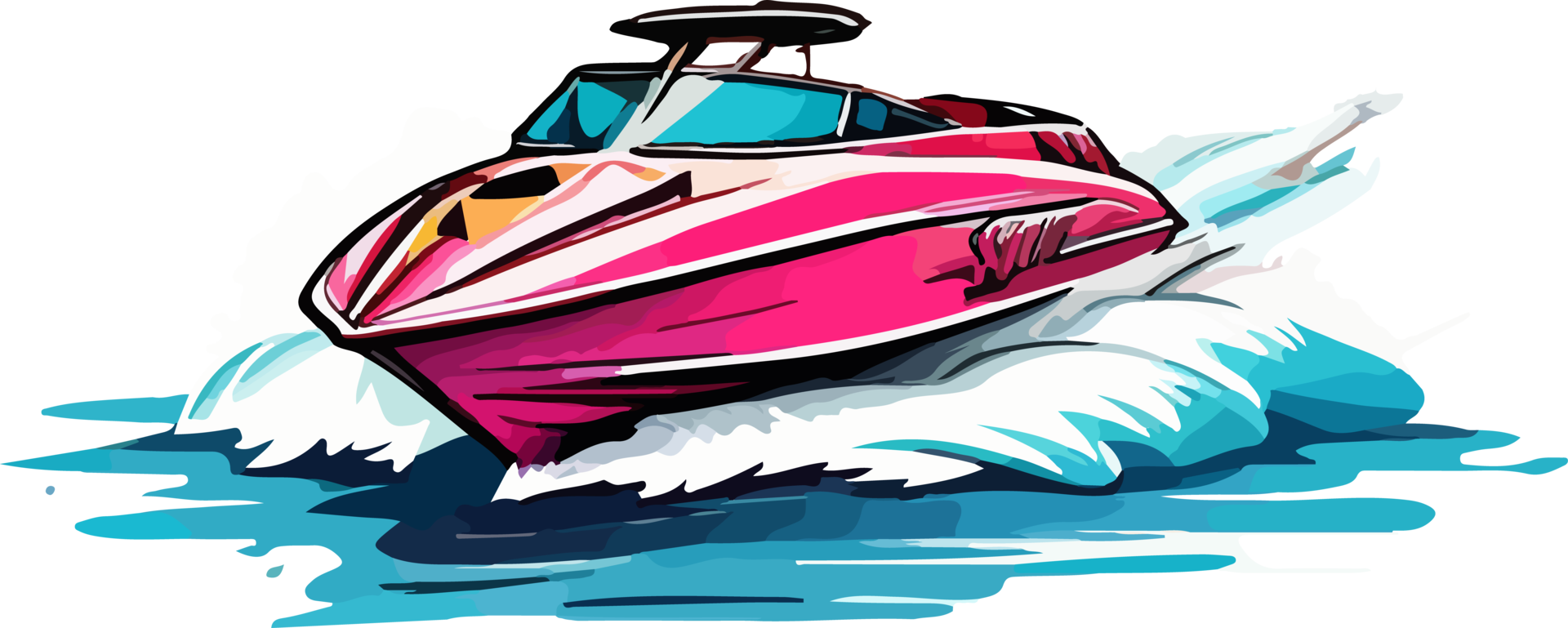 Speedboat Cartoon Clipart AI Generative png