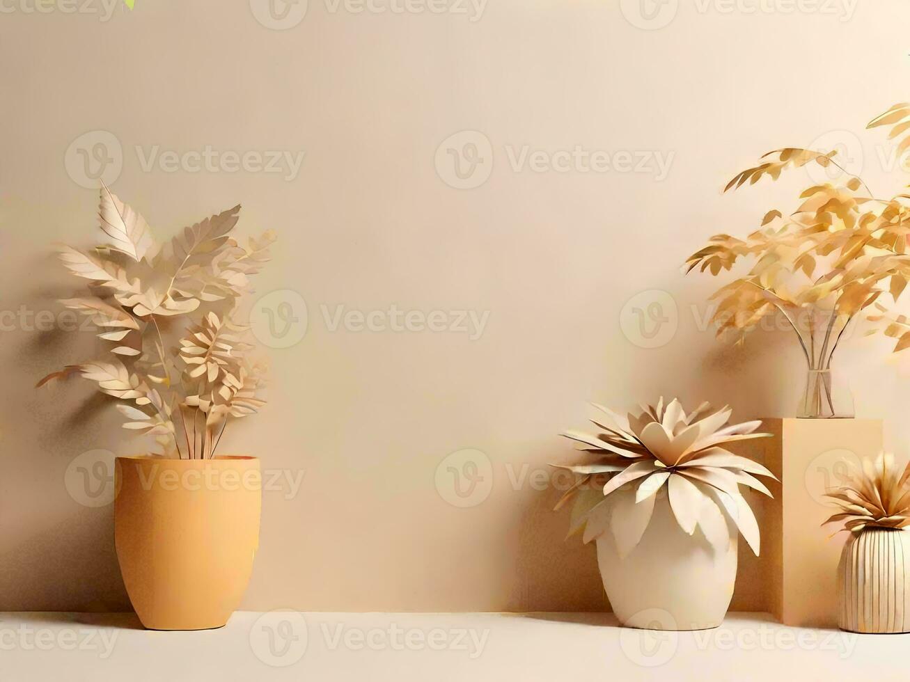 Autumn Background Shadow Studio Plant Leaf Beige Empty Backdrop Style, AI Generated photo