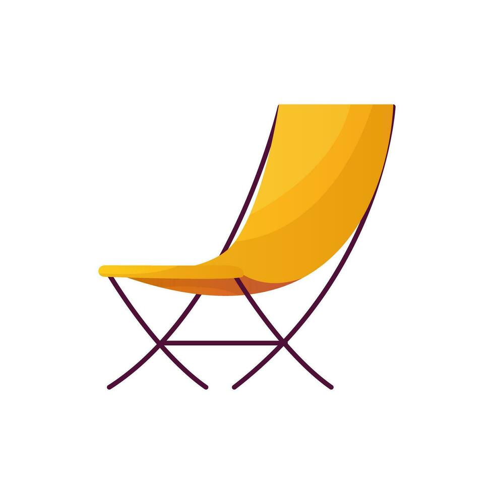 Camping resting chair. Active recreation, tourists, summer vacation. Traveler camp at nature trees. Hiking, travel activity. vector