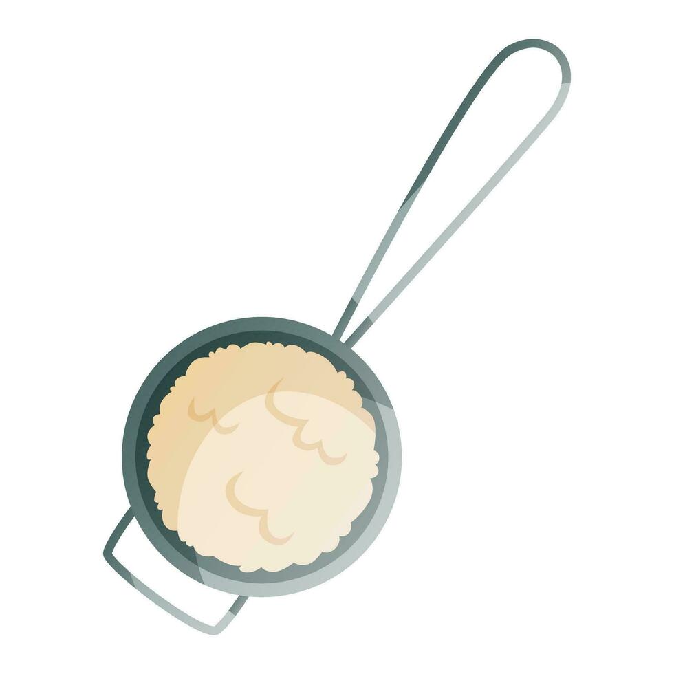 cocina silicona tamiz con trigo para hecho en casa cocinando. horneando herramientas, utensilios, suministros, panadería cosa. panadería comercio, dulce productos, postre para póster, bandera, menú, cubrir, publicidad vector