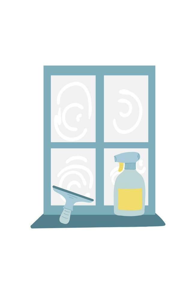 Clean windows hand drawn set card . Vector illustration