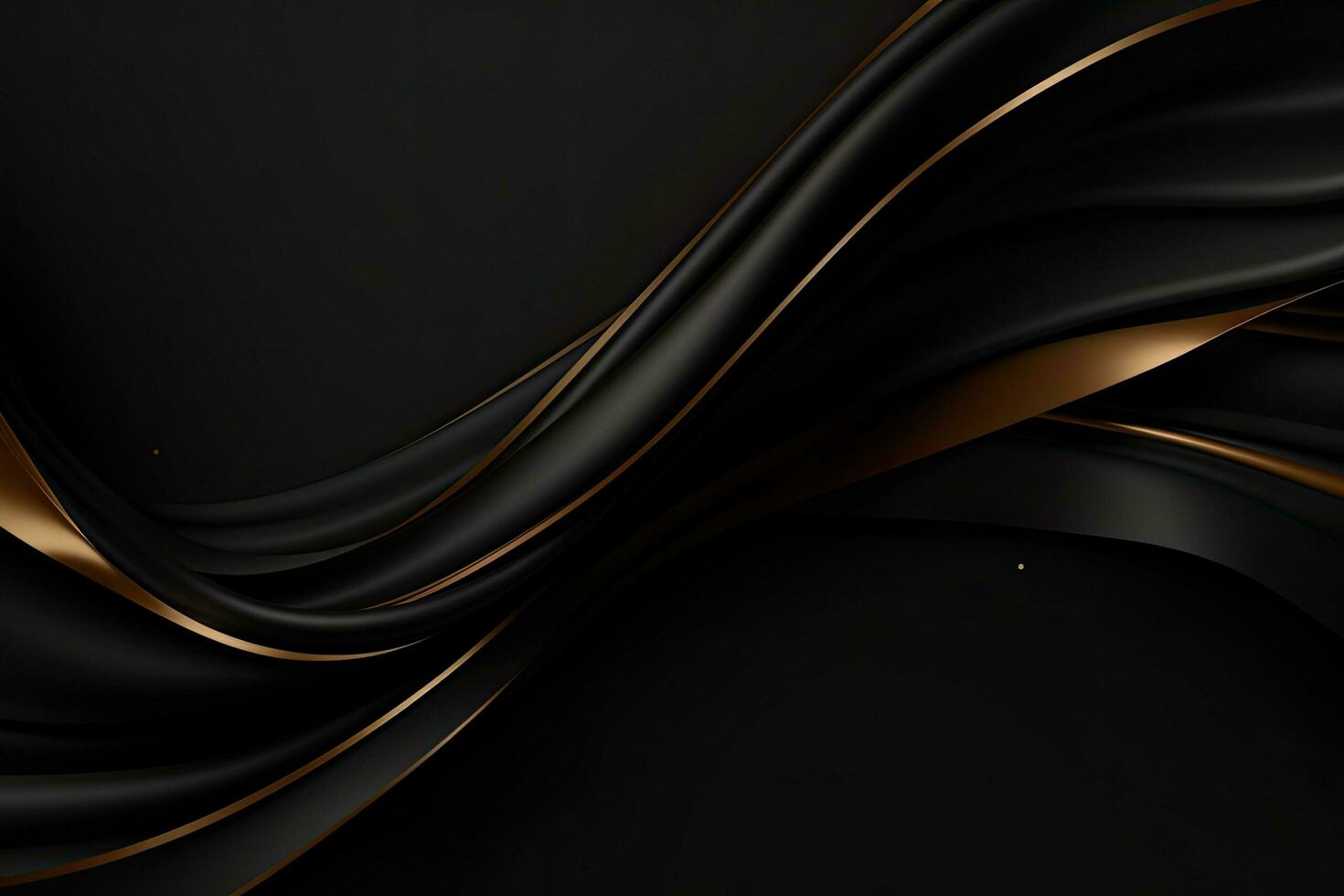 Black abstract wavy background with golden lines. 3d render illustration, luxurious black line background, AI Generated photo