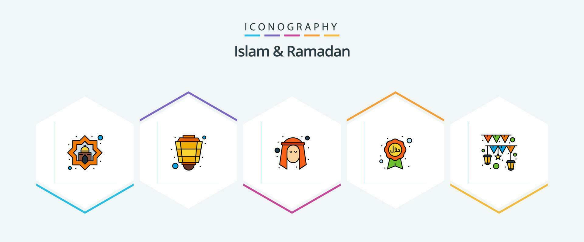 islam y Ramadán 25 línea de relleno icono paquete incluso cinta. halal. Ramadán. islam. persona vector