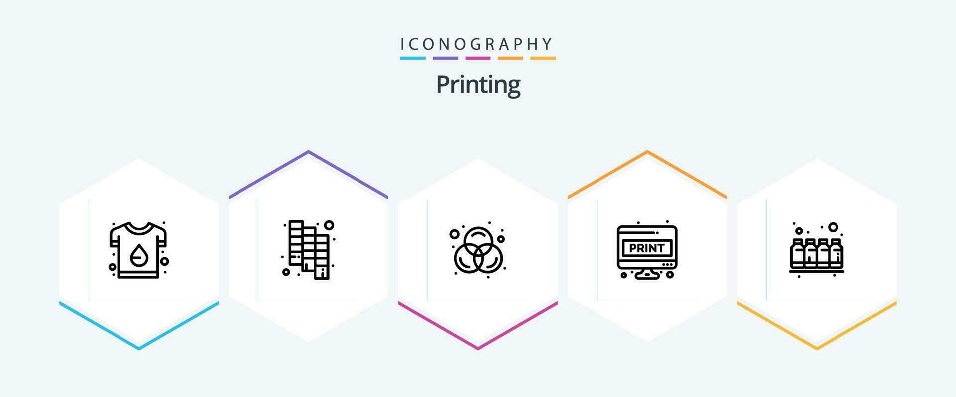 Printing 25 Line icon pack including color. screen page. colors. print. doc vector