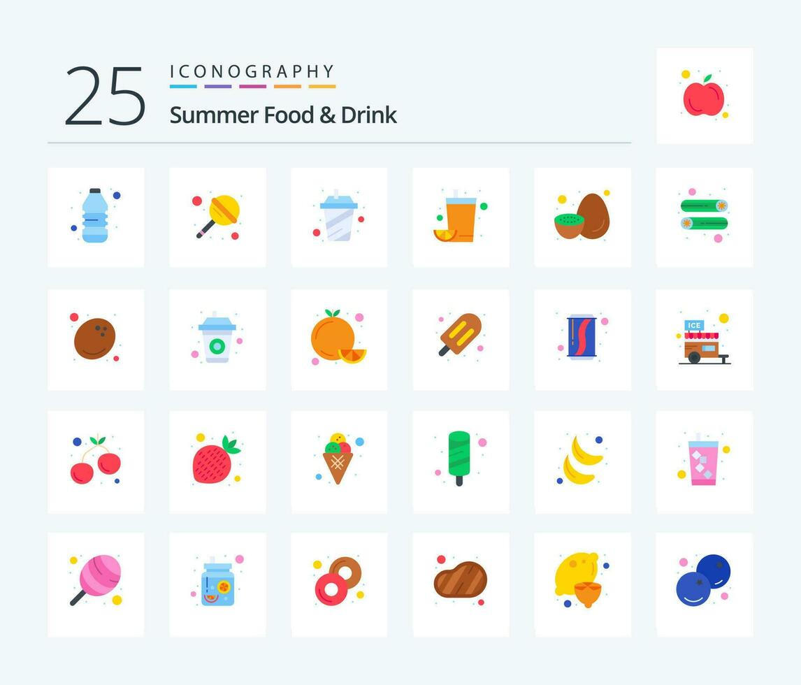 Summer Food  Drink 25 Flat Color icon pack including healthy. fruit. juice. orange juice. fruit vector