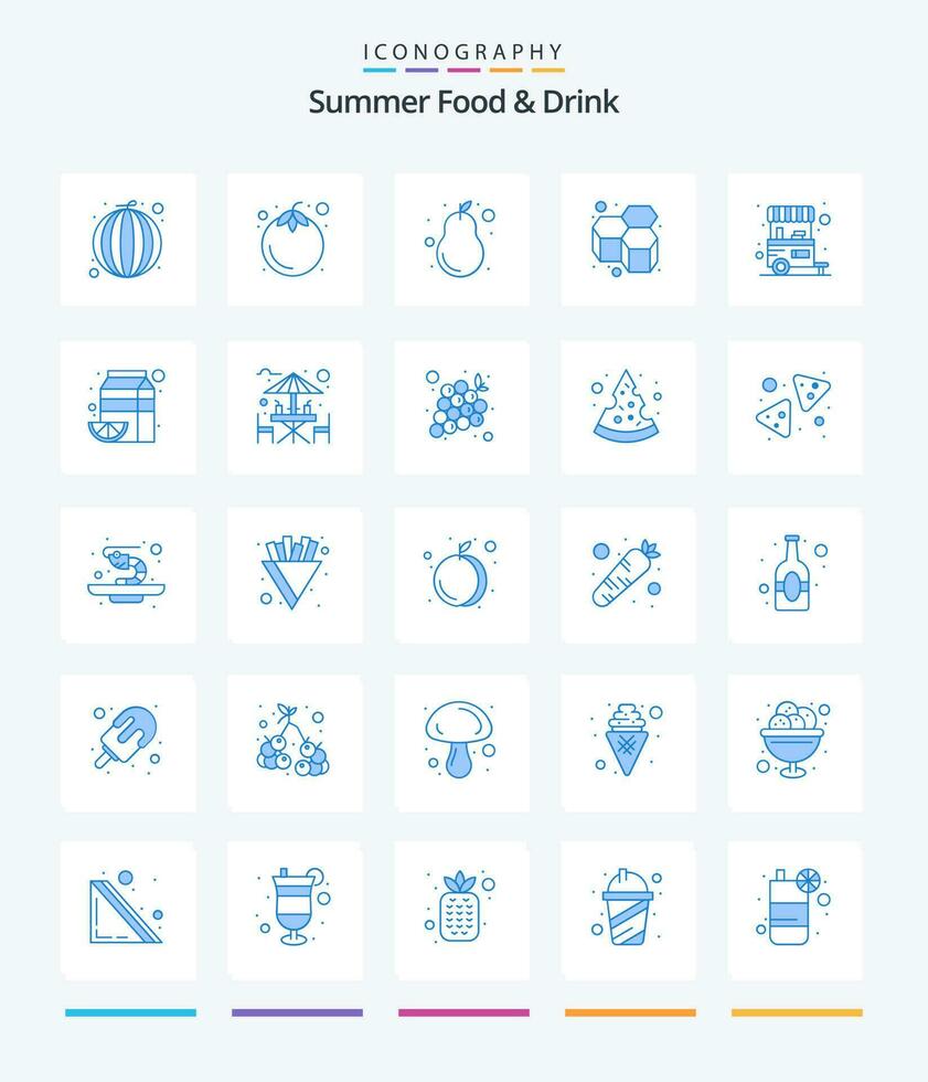Creative Summer Food  Drink 25 Blue icon pack  Such As food stall. sweet. fruits. honeycomb. bees vector