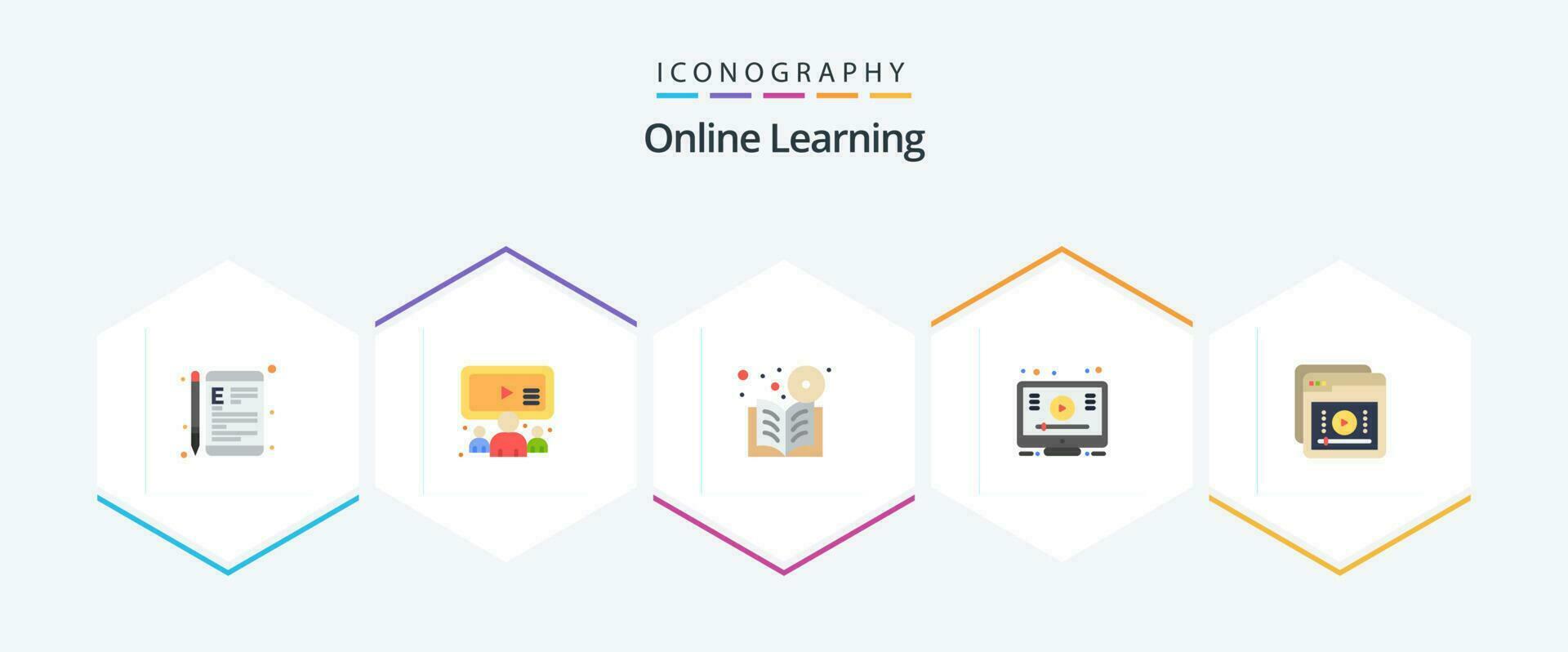 Online Learning 25 Flat icon pack including youtube. online. user. learn. online vector