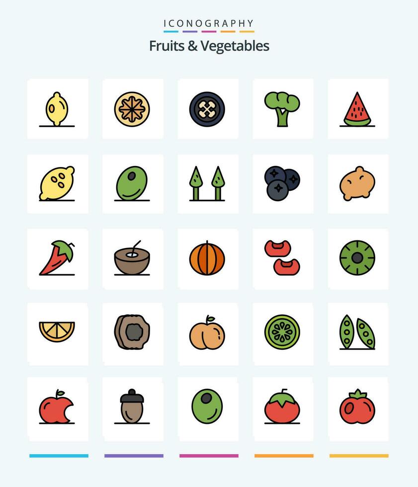 Creative Fruits  Vegetables 25 Line FIlled icon pack  Such As food. vegetables. fajita. organic. broccoli vector