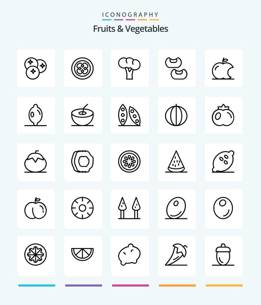 Creative Fruits  Vegetables 25 OutLine icon pack  Such As fruit. food. fruit. bean. organic vector