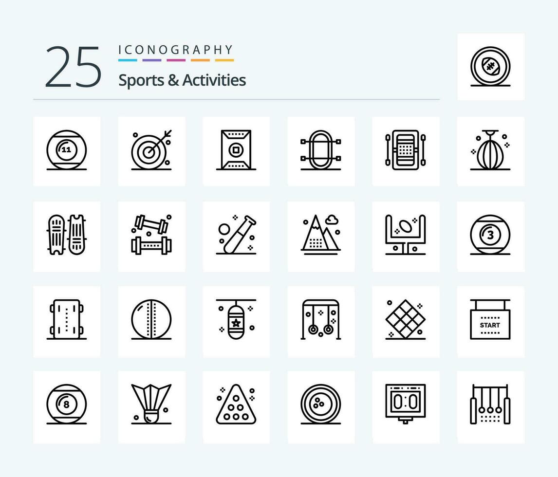 Sports  Activities 25 Line icon pack including physic. crew. shooting. stadium. sport vector
