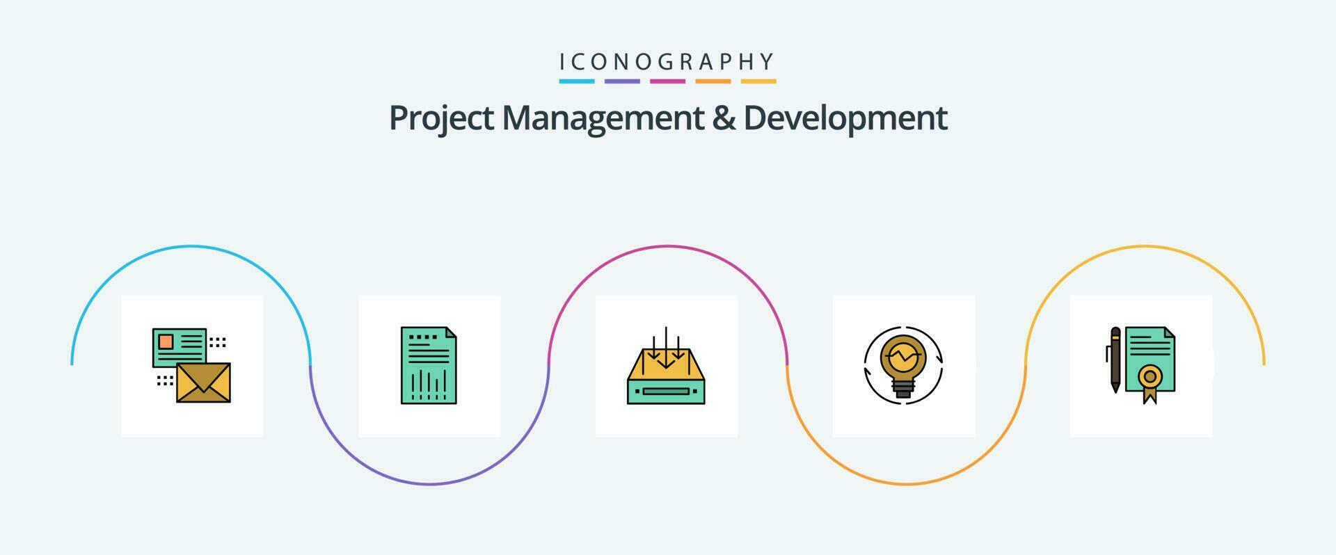 Project Management And Development Line Filled Flat 5 Icon Pack Including parcel. container. financial. box. inbox vector