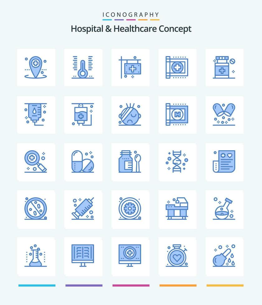 creativo hospital cuidado de la salud concepto 25 azul icono paquete tal como cromosoma. hospital. termómetro. cuidado de la salud. salud vector