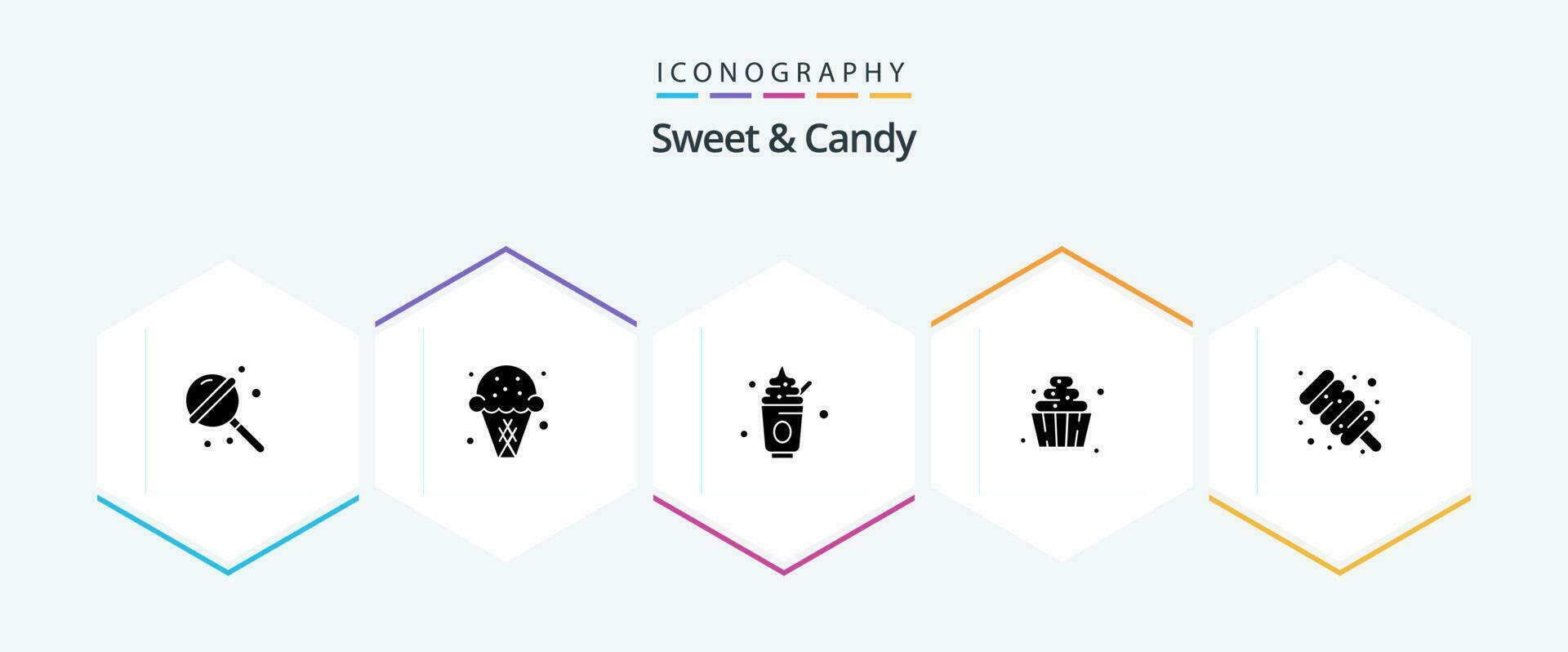 Sweet And Candy 25 Glyph icon pack including marshmallow. sweets. food. soft serve. dessert vector