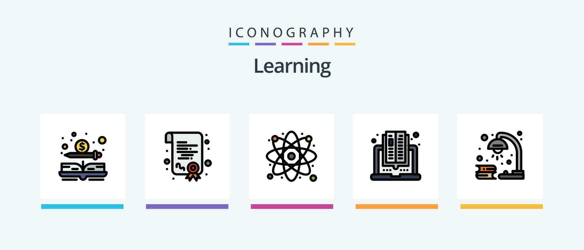 aprendizaje línea lleno 5 5 icono paquete incluso escuela. edificio. mi aprendiendo. física fórmula. tablero. creativo íconos diseño vector