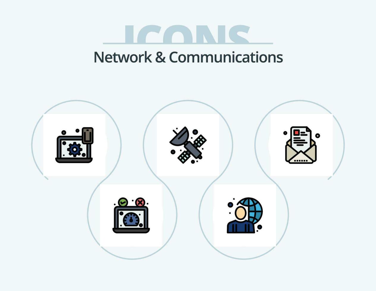 Network And Communications Line Filled Icon Pack 5 Icon Design. server. configure. science. setting. connect vector