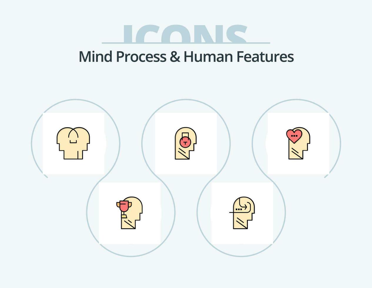 mente proceso y humano caracteristicas línea lleno icono paquete 5 5 icono diseño. idea. negocio. habilidad. capa. humano vector