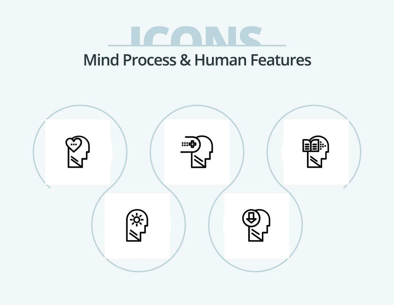 mente proceso y humano caracteristicas línea icono paquete 5 5 icono diseño. . médico. capa. mental. masculino vector