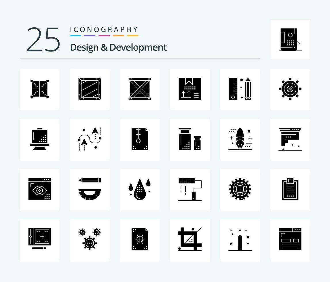 Design  Development 25 Solid Glyph icon pack including development. coding. development. programing. development vector