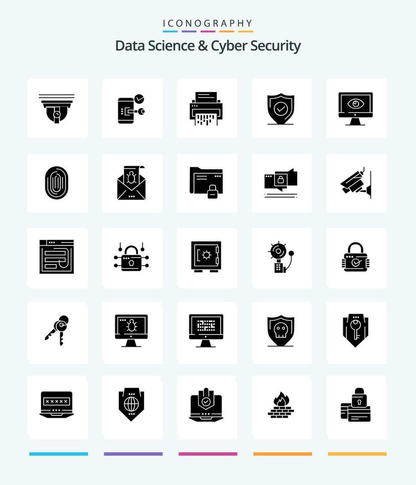Creative Data Science And Cyber Security 25 Glyph Solid Black icon pack  Such As confirm. information. phone. file. delete vector