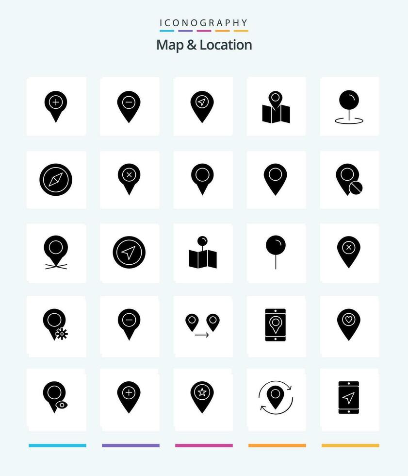 Creative Map  Location 25 Glyph Solid Black icon pack  Such As pin. map. marker. location. pointer vector