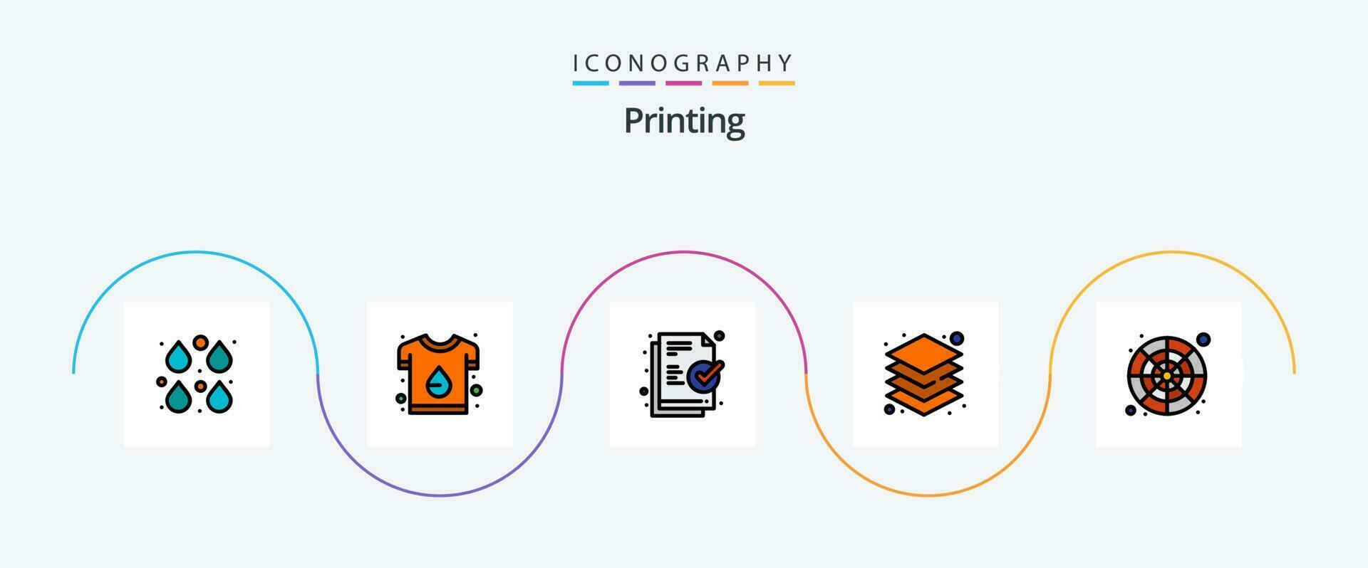 Printing Line Filled Flat 5 Icon Pack Including catalog. server. print. s. ready vector