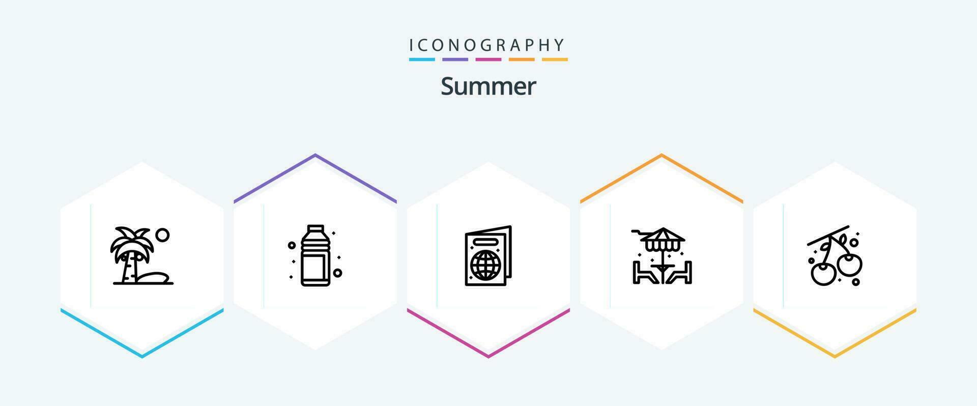 Summer 25 Line icon pack including berry. dinner. summer. decoration. passport vector