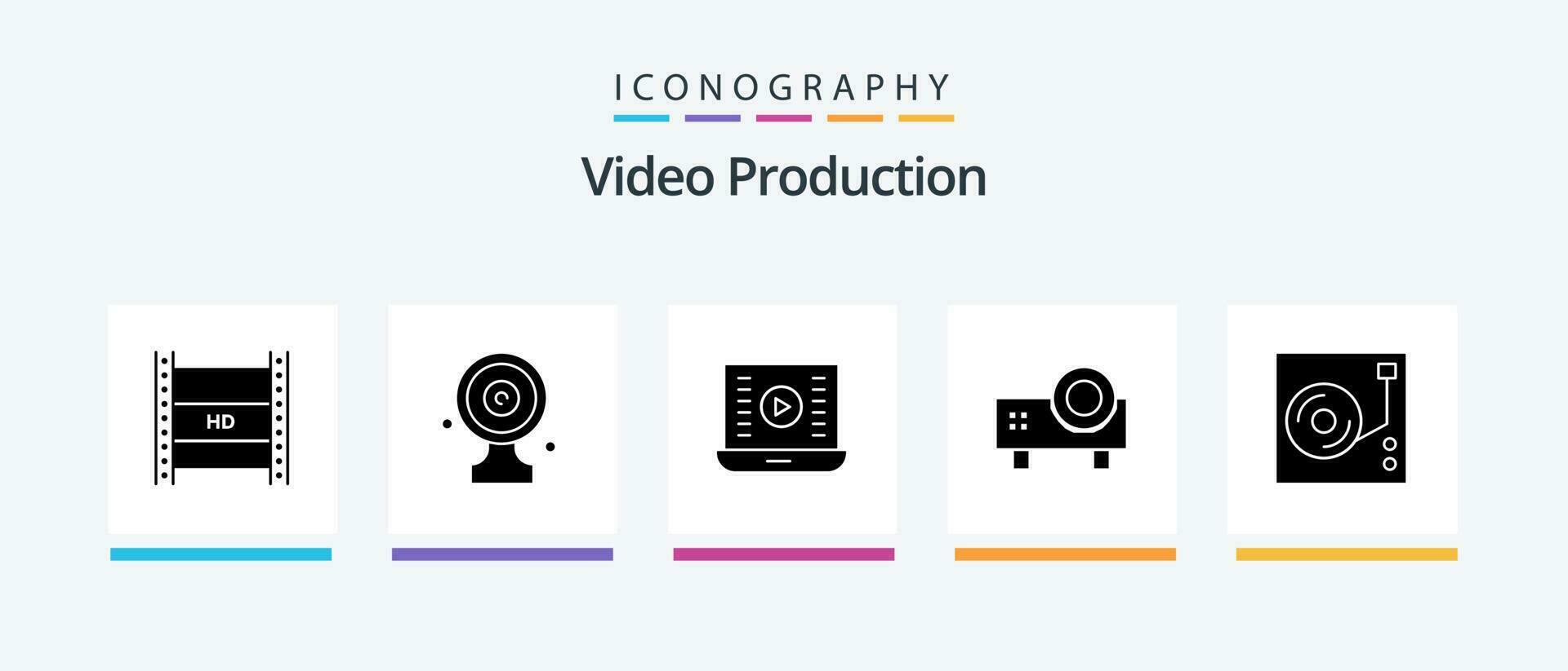 Video Production Glyph 5 Icon Pack Including projector. multimedia. news target. watch video. play button. Creative Icons Design vector