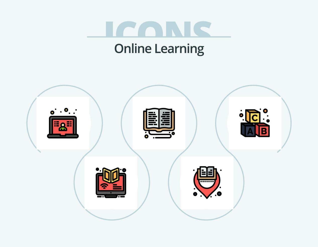 en línea aprendizaje línea lleno icono paquete 5 5 icono diseño. estudiar. educación. sitio web. mi aprendiendo. aprendizaje vector