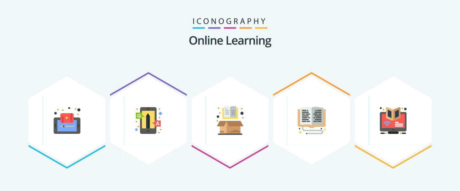 Online Learning 25 Flat icon pack including online. education. qa. open. cardboard vector