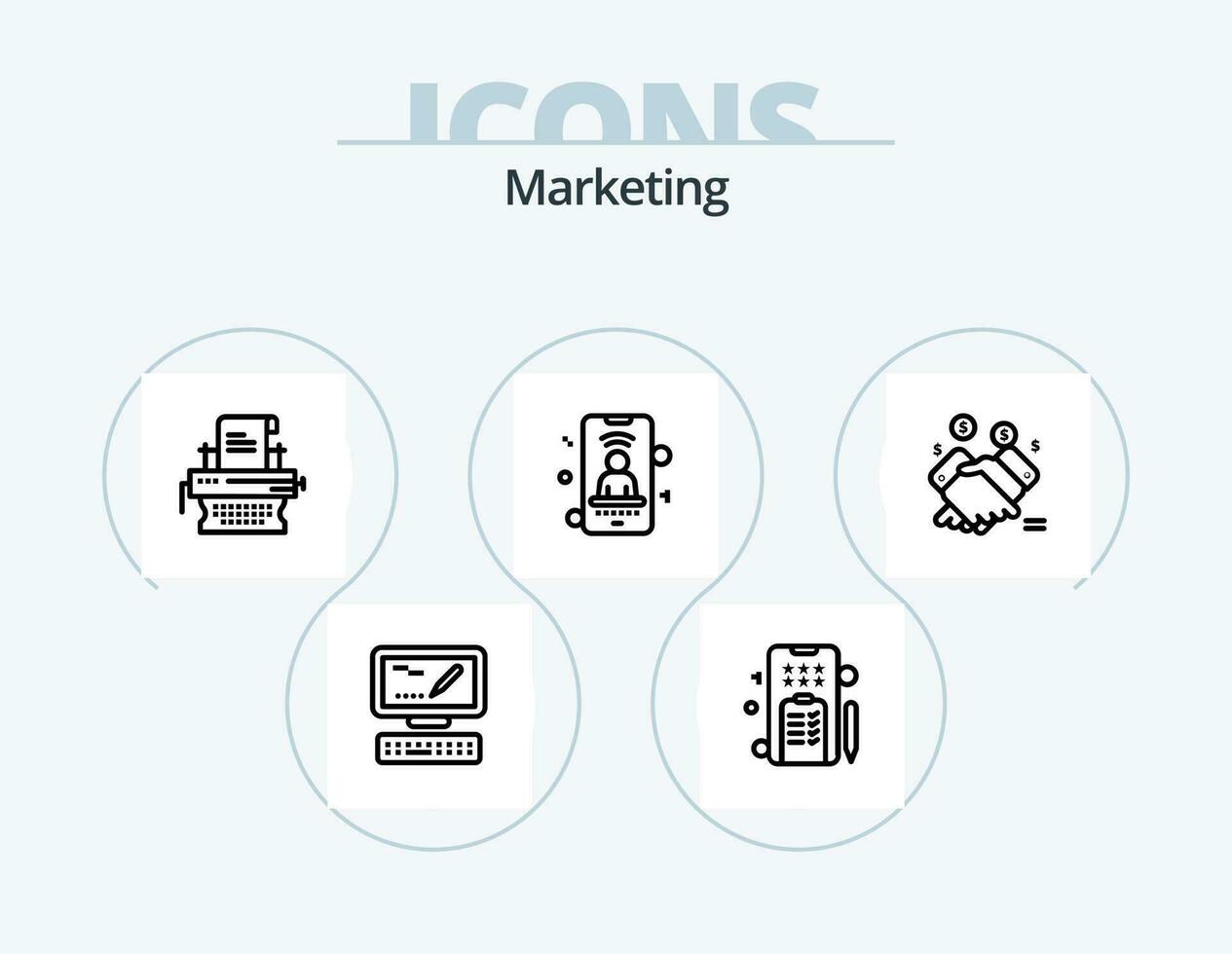 márketing línea icono paquete 5 5 icono diseño. globo. pago. marketing. marketing. bolso vector