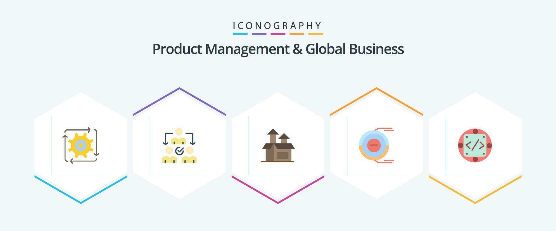 Product Managment And Global Business 25 Flat icon pack including resource. diagram. distribution. analysis. product vector